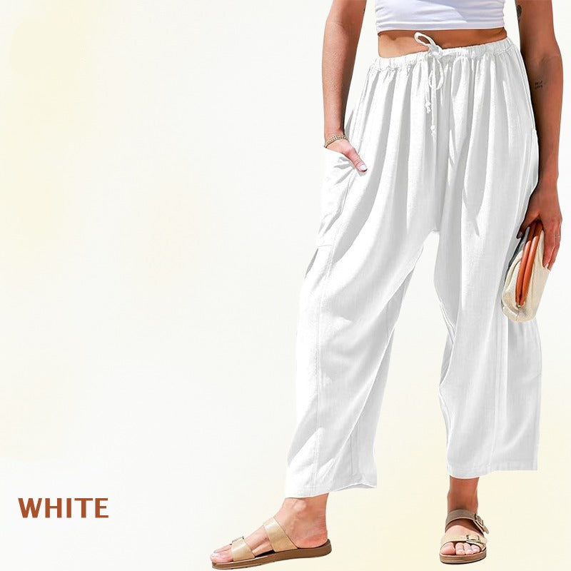 Women Comfort Lightweight Linen Wide Leg Cargo Pants
