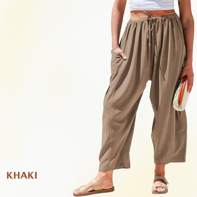 Women Comfort Lightweight Linen Wide Leg Cargo Pants