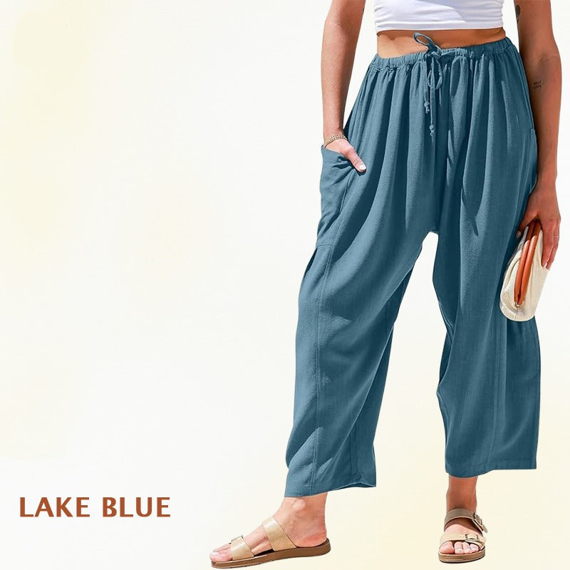 Women Comfort Lightweight Linen Wide Leg Cargo Pants