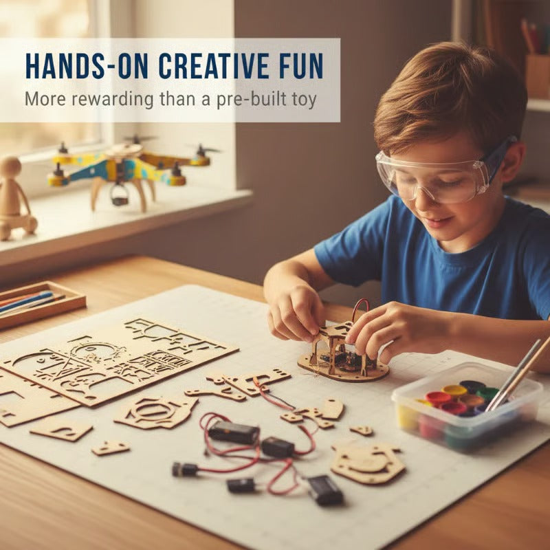 Kids DIY Wooden Drone Building Kit – Build & Fly STEM Remote Control Toy 🚁🪵🧒