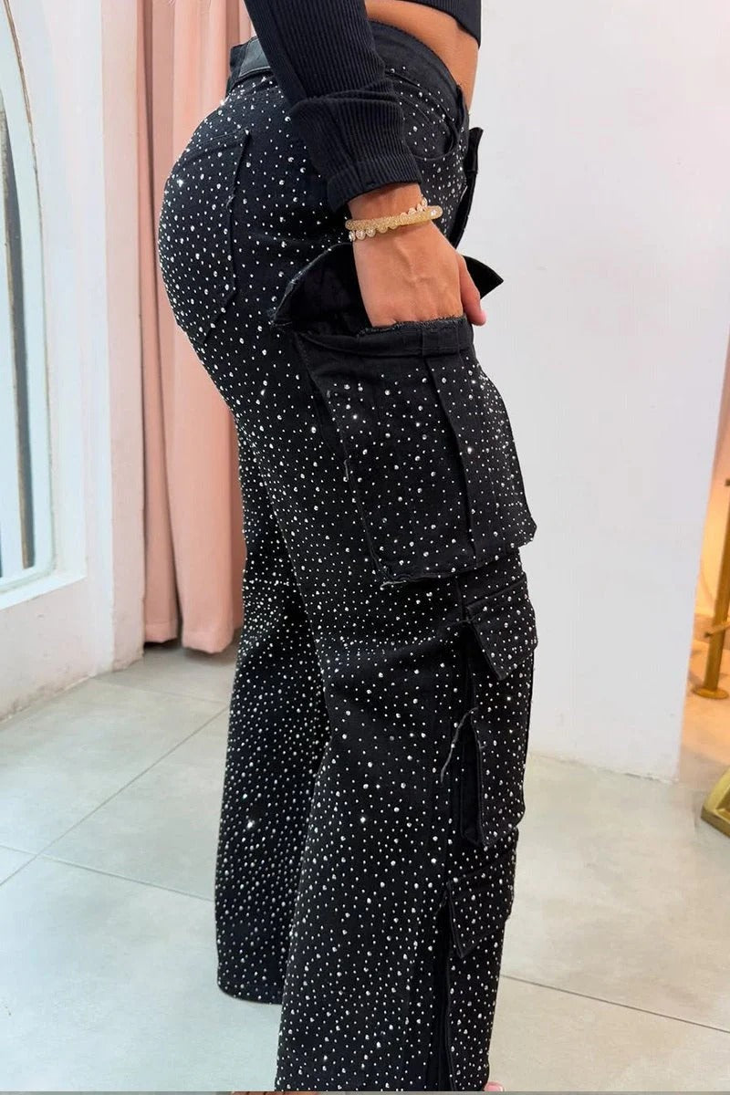 Midnight Shine | Rhinestone Streetwear Jeans