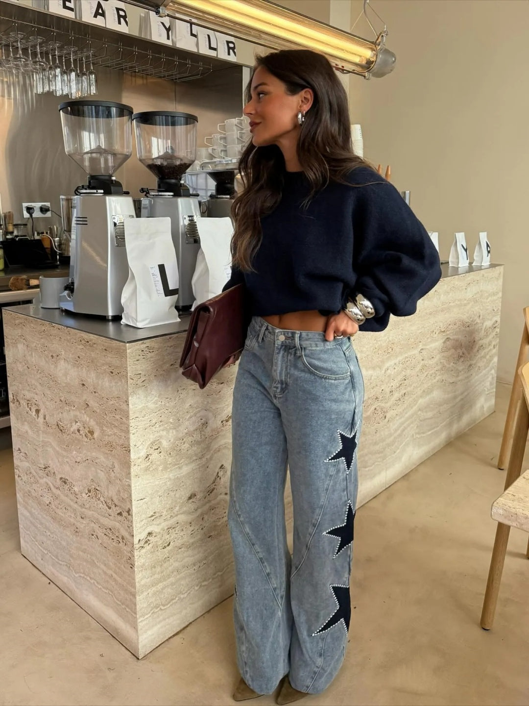 MeteorTrail - Star-Print Straight Denim – Effortless Everyday Style