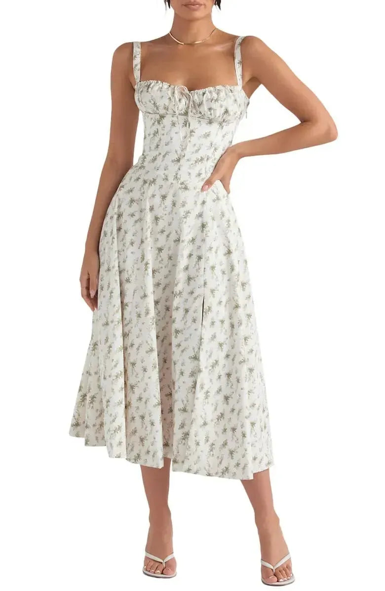 BloomCinch – Sculpted Elegance Floral Dress