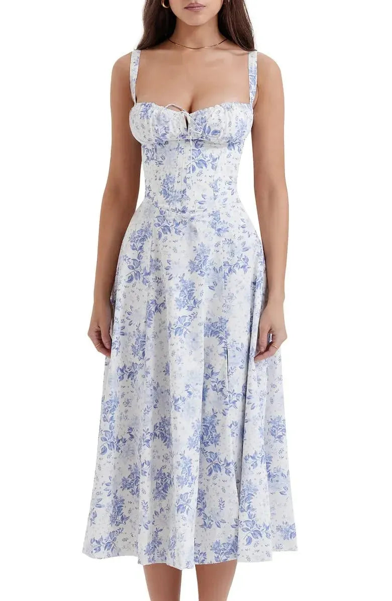BloomCinch – Sculpted Elegance Floral Dress