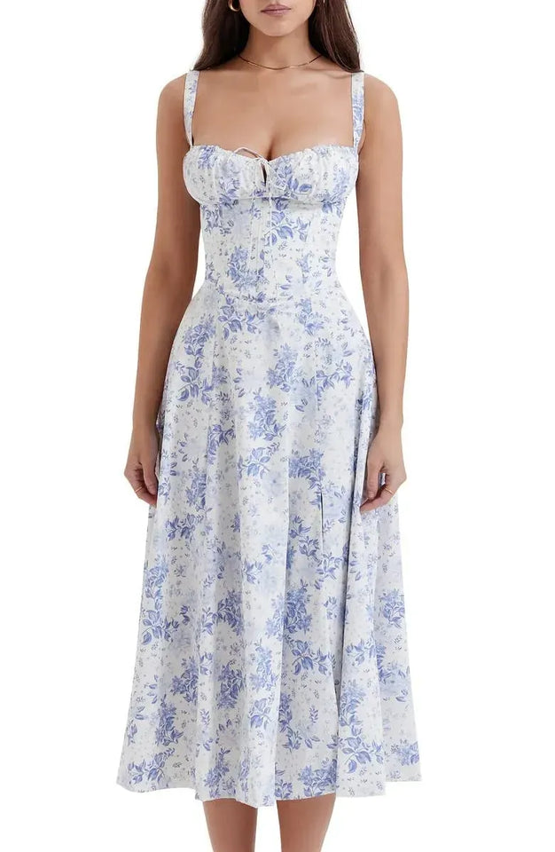 BloomCinch – Sculpted Elegance Floral Dress