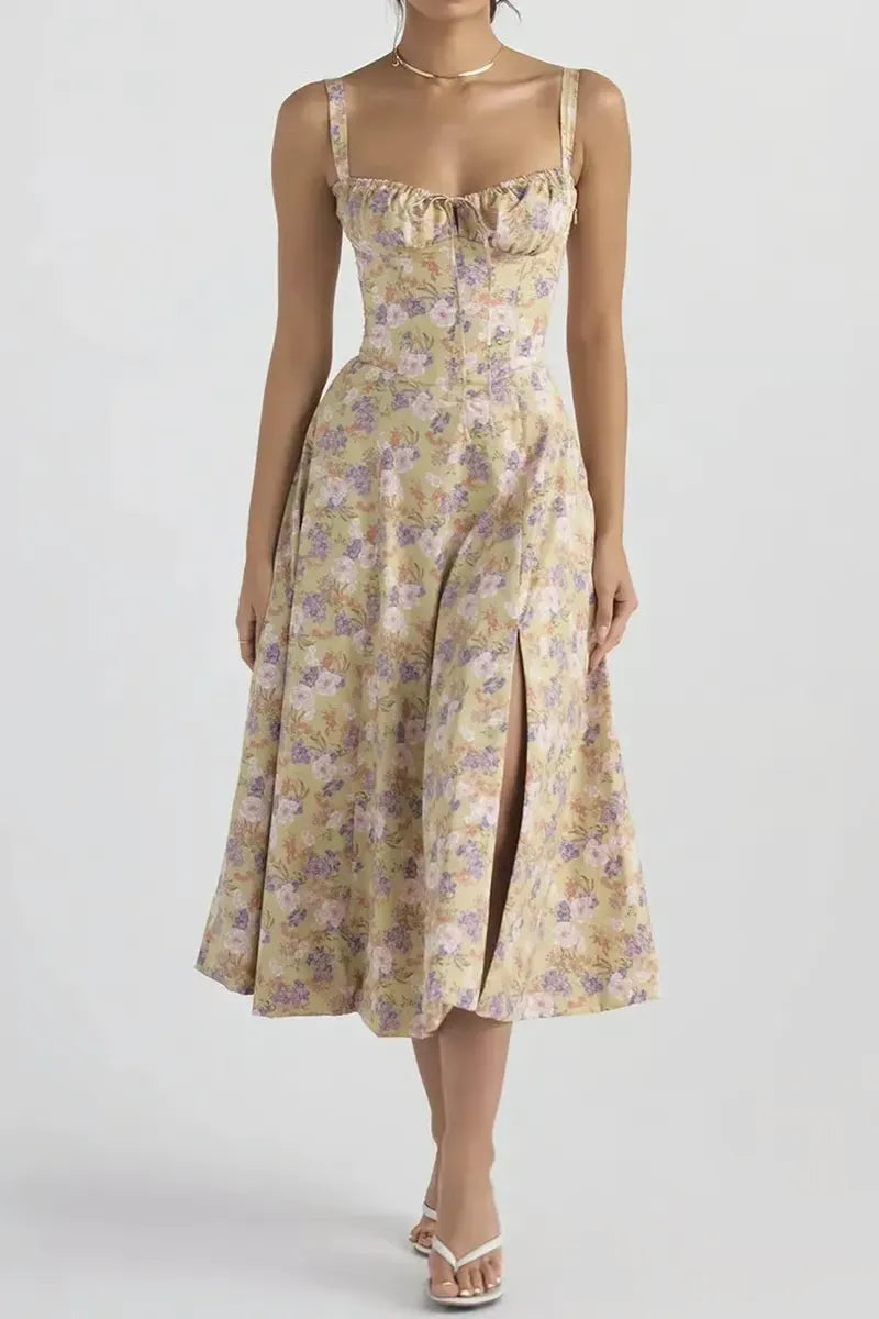 BloomCinch – Sculpted Elegance Floral Dress