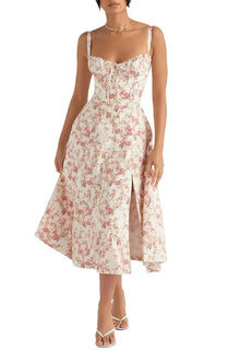 BloomCinch – Sculpted Elegance Floral Dress