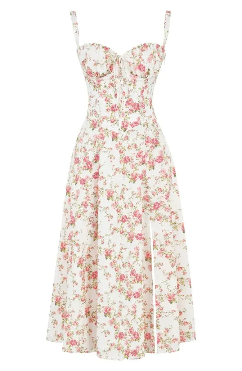 BloomCinch – Sculpted Elegance Floral Dress