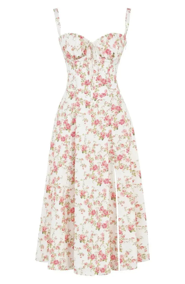 BloomCinch – Sculpted Elegance Floral Dress