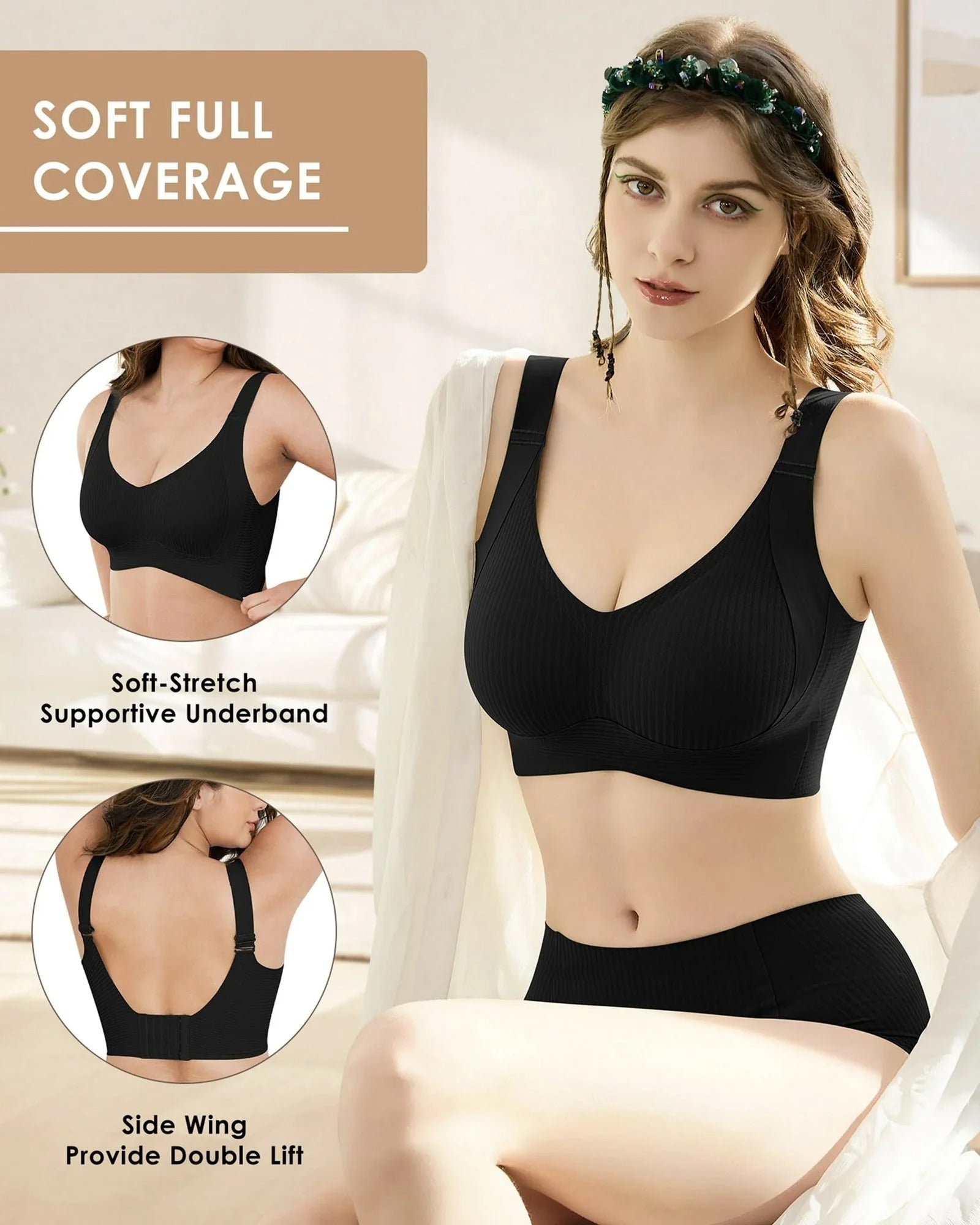 Sculptelle – Sleek Ribbed Bra with Wireless Confidence