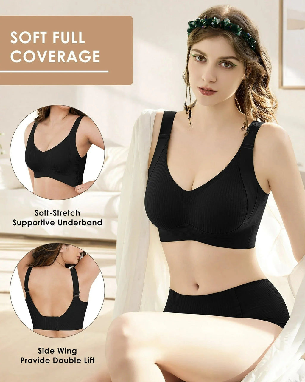 Sculptelle – Sleek Ribbed Bra with Wireless Confidence