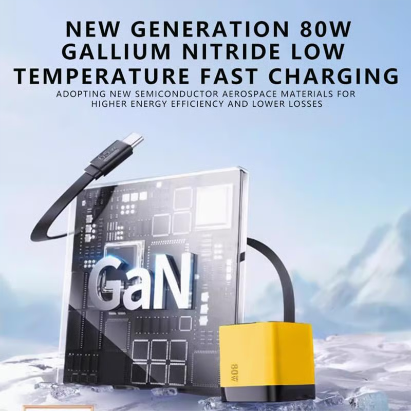 FlexCharge | 80W GaN Fast Charger with Built-in Type-C