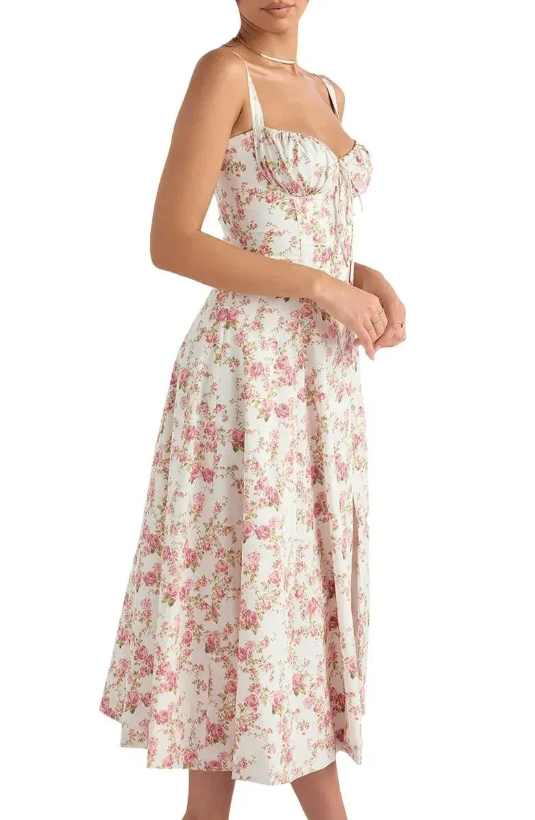 BloomCinch – Sculpted Elegance Floral Dress