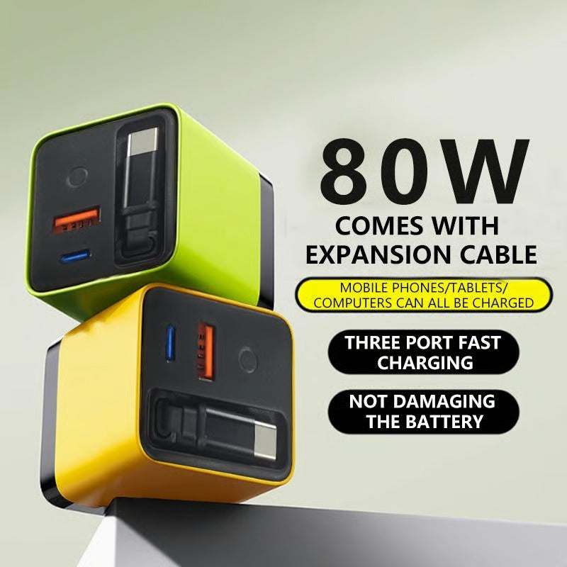 FlexCharge | 80W GaN Fast Charger with Built-in Type-C