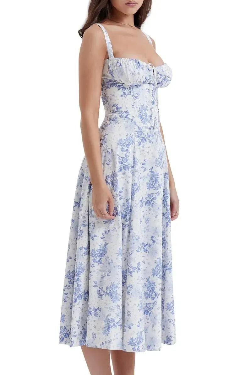 BloomCinch – Sculpted Elegance Floral Dress