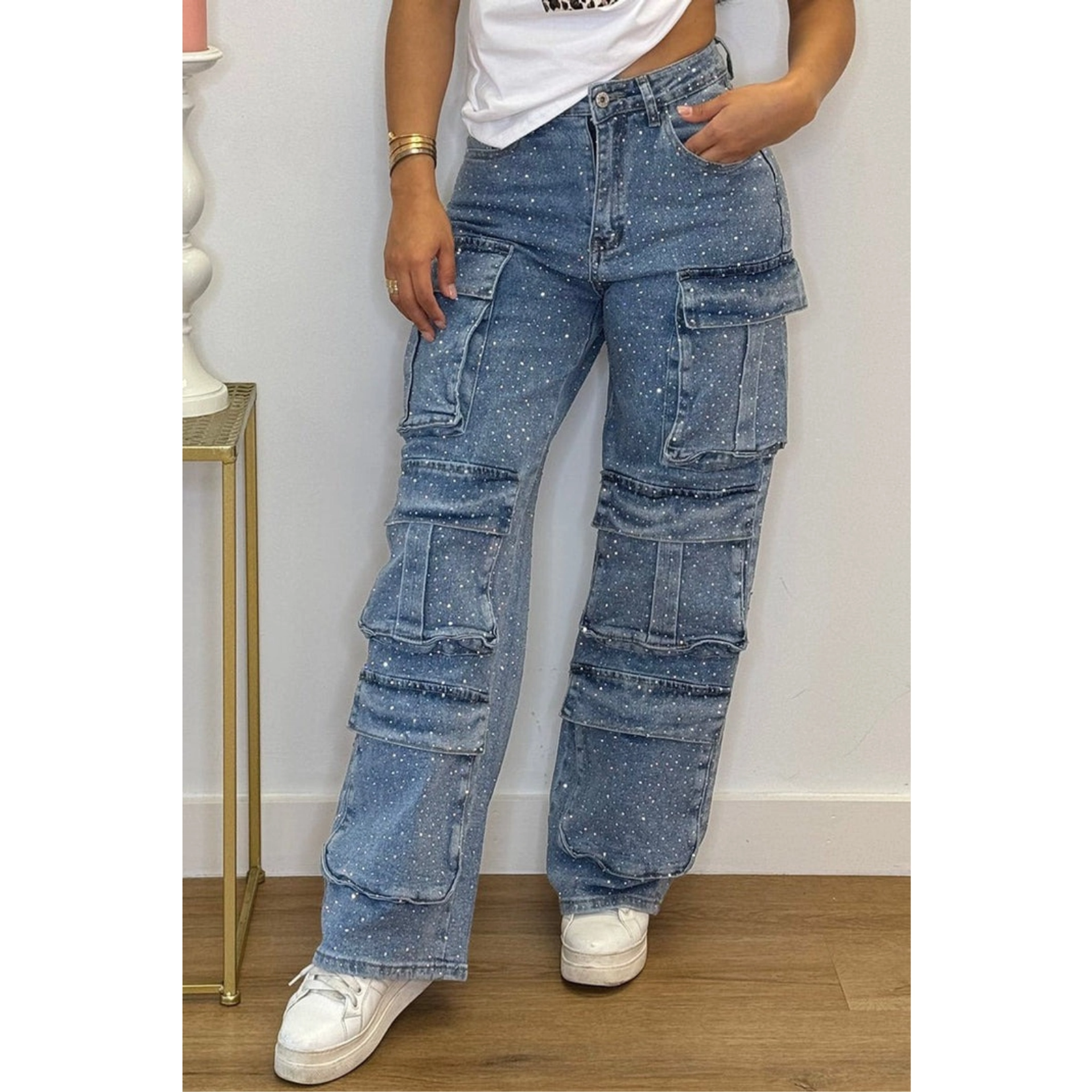 Midnight Shine | Rhinestone Streetwear Jeans