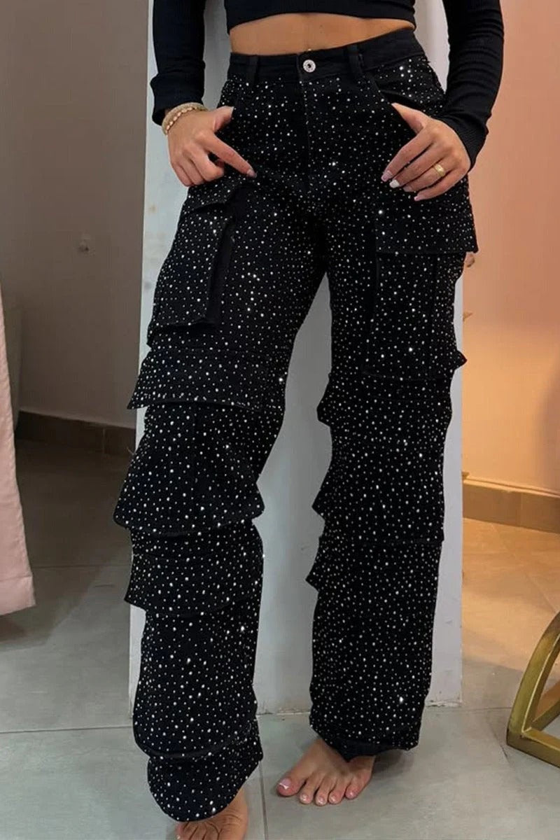 Midnight Shine | Rhinestone Streetwear Jeans