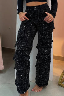 Midnight Shine | Rhinestone Streetwear Jeans