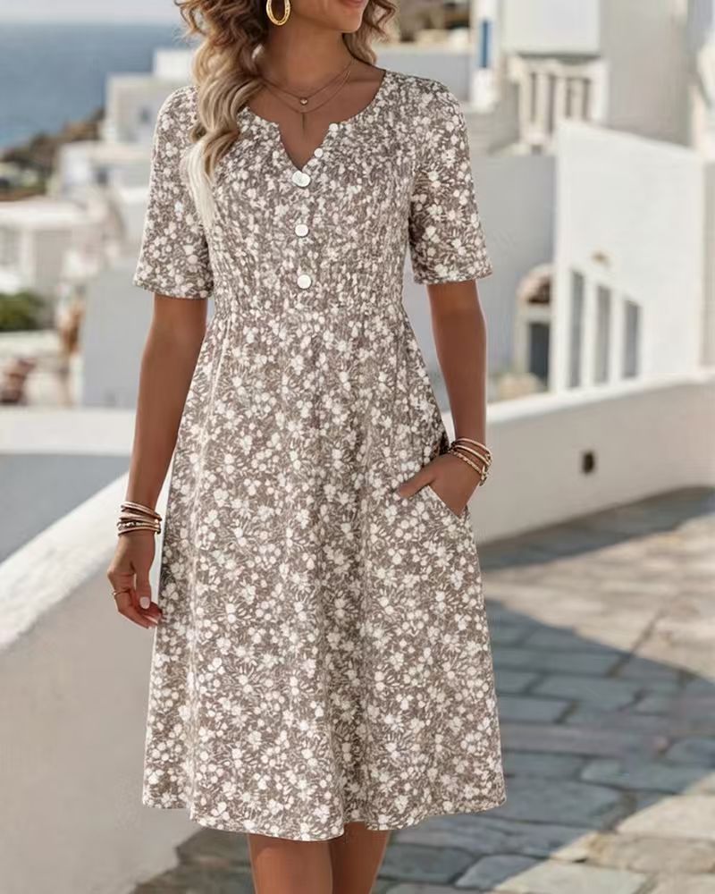 Leichtes florales A-Linien Kleid mit Rüschenkragen – zeitlos & feminin