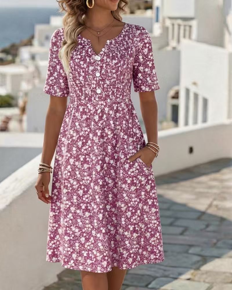 Leichtes florales A-Linien Kleid mit Rüschenkragen – zeitlos & feminin