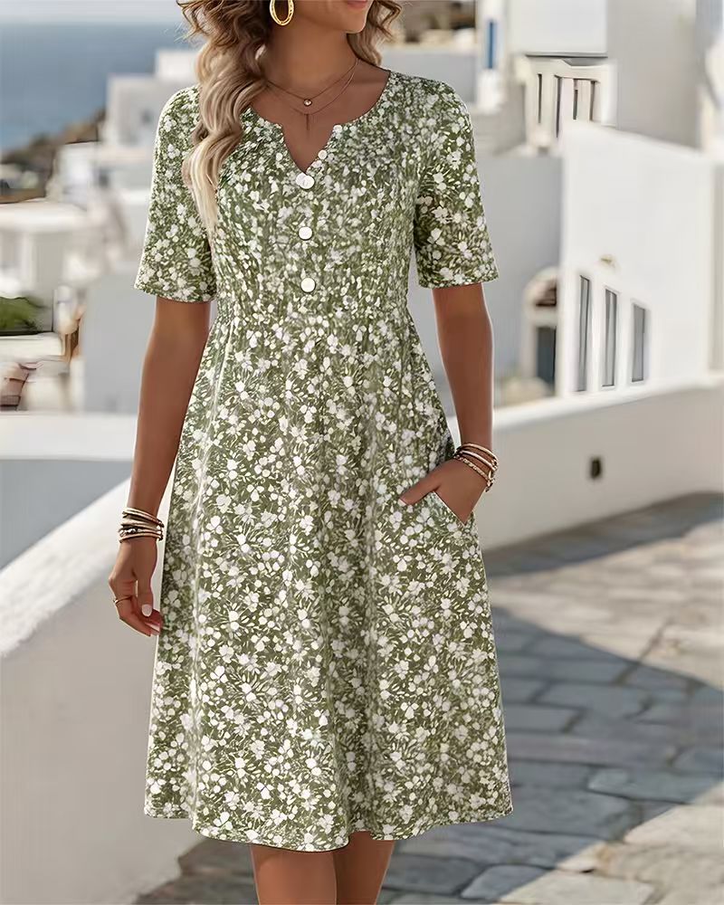 Leichtes florales A-Linien Kleid mit Rüschenkragen – zeitlos & feminin