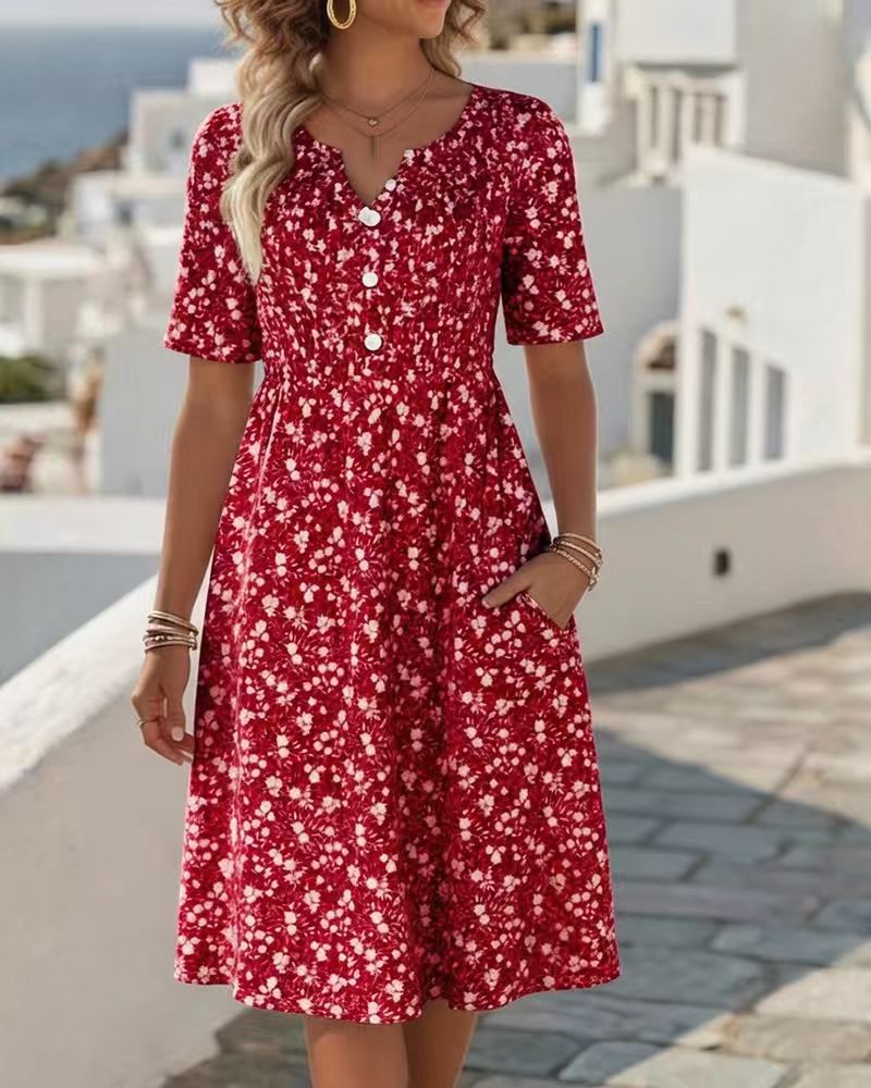 Leichtes florales A-Linien Kleid mit Rüschenkragen – zeitlos & feminin
