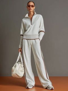 UrbanPulse - Grey-White Half-Zip Tracksuit