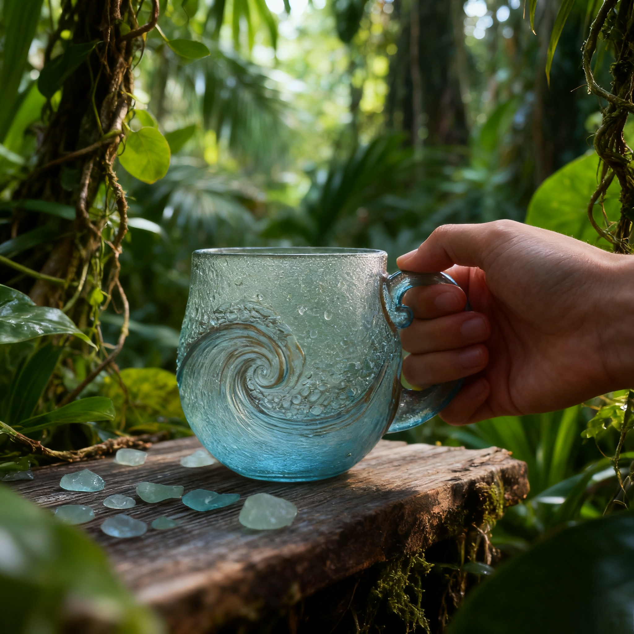 OceanWhirl - Handcrafted Glass Mug | Sip the Sea’s Serenity