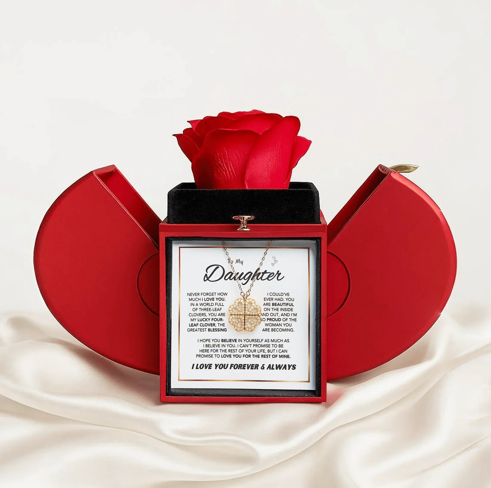 EternalBloom – Daughter’s Lucky Clover & Rose Keepsake