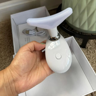 Close up of handheld LED beauty device ready for light therapy