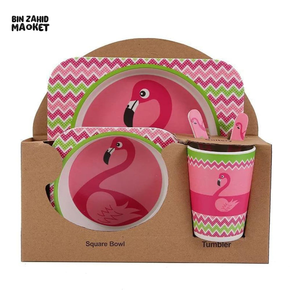 KIDS 5IN1 MELAMINE TABLEWARE SET Flamingo