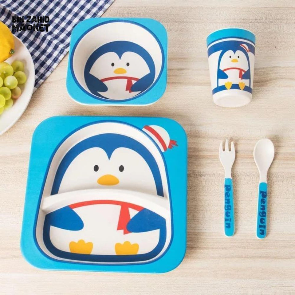 KIDS 5IN1 MELAMINE TABLEWARE SET Penguin