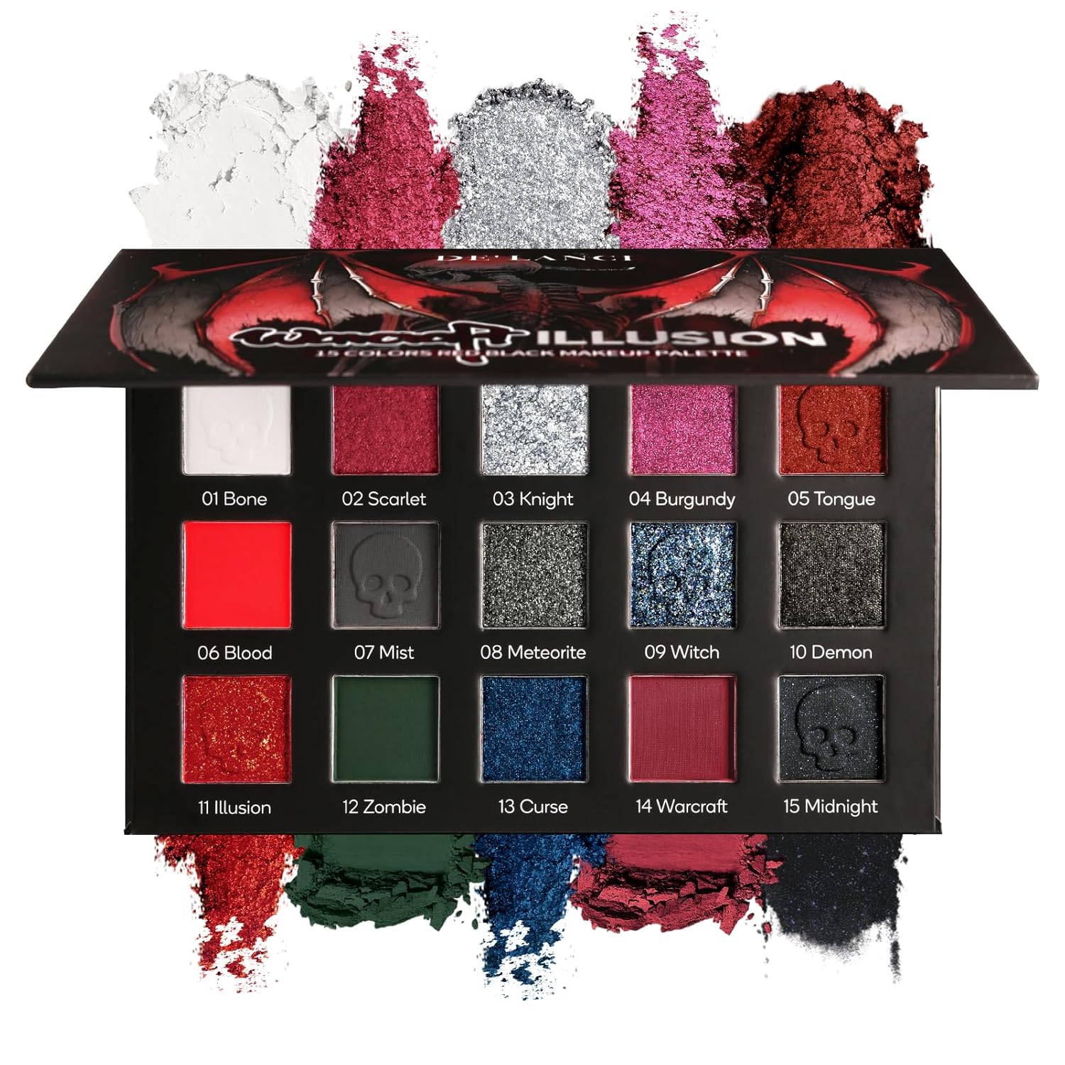 CrimsonCoven – 15-Color Red & Black Pigment Eyeshadow Palette