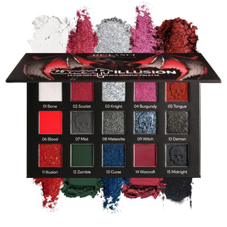 CrimsonCoven – 15-Color Red & Black Pigment Eyeshadow Palette
