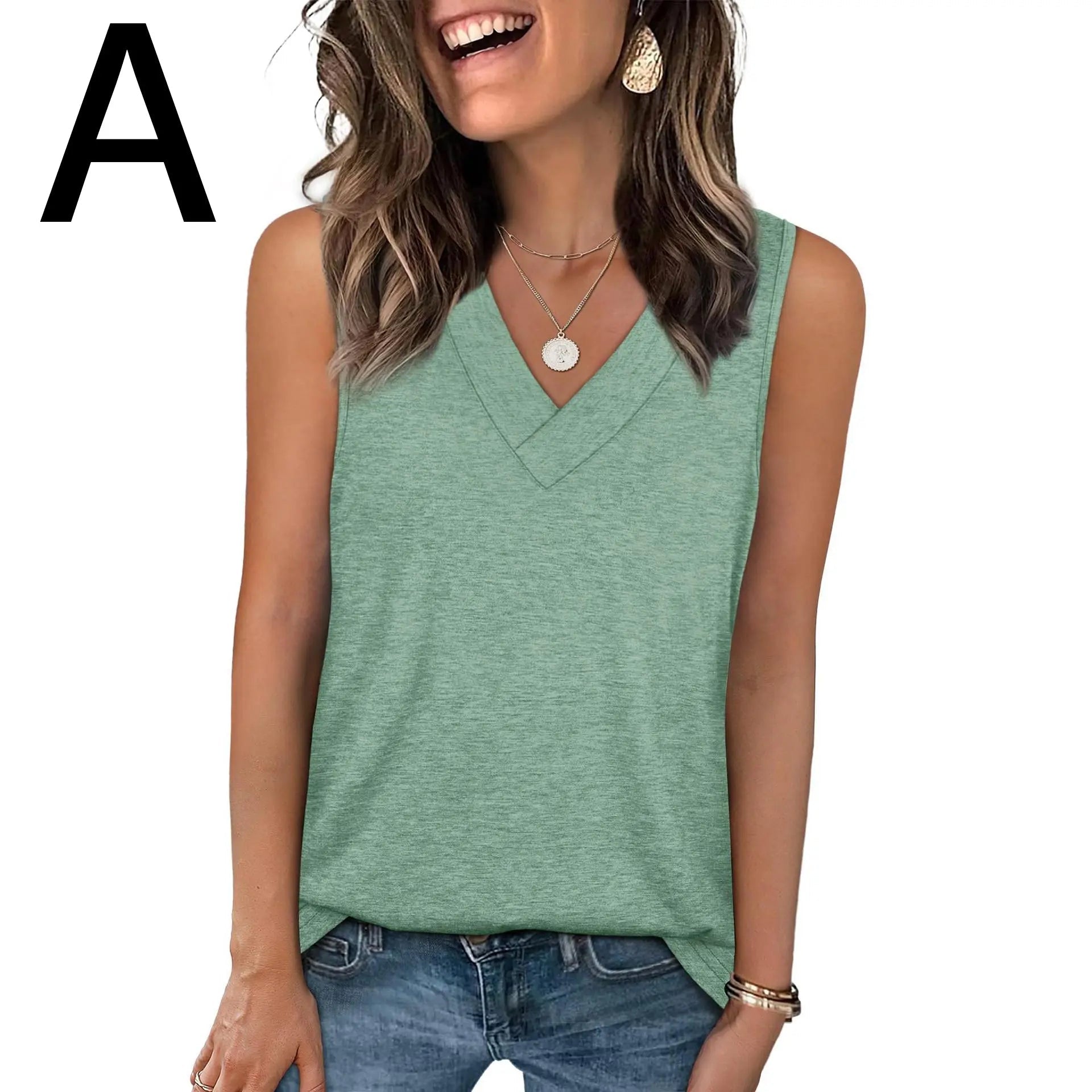 BreezeVee Tank – Loose-Fit V-Neck Sleeveless Top for Women