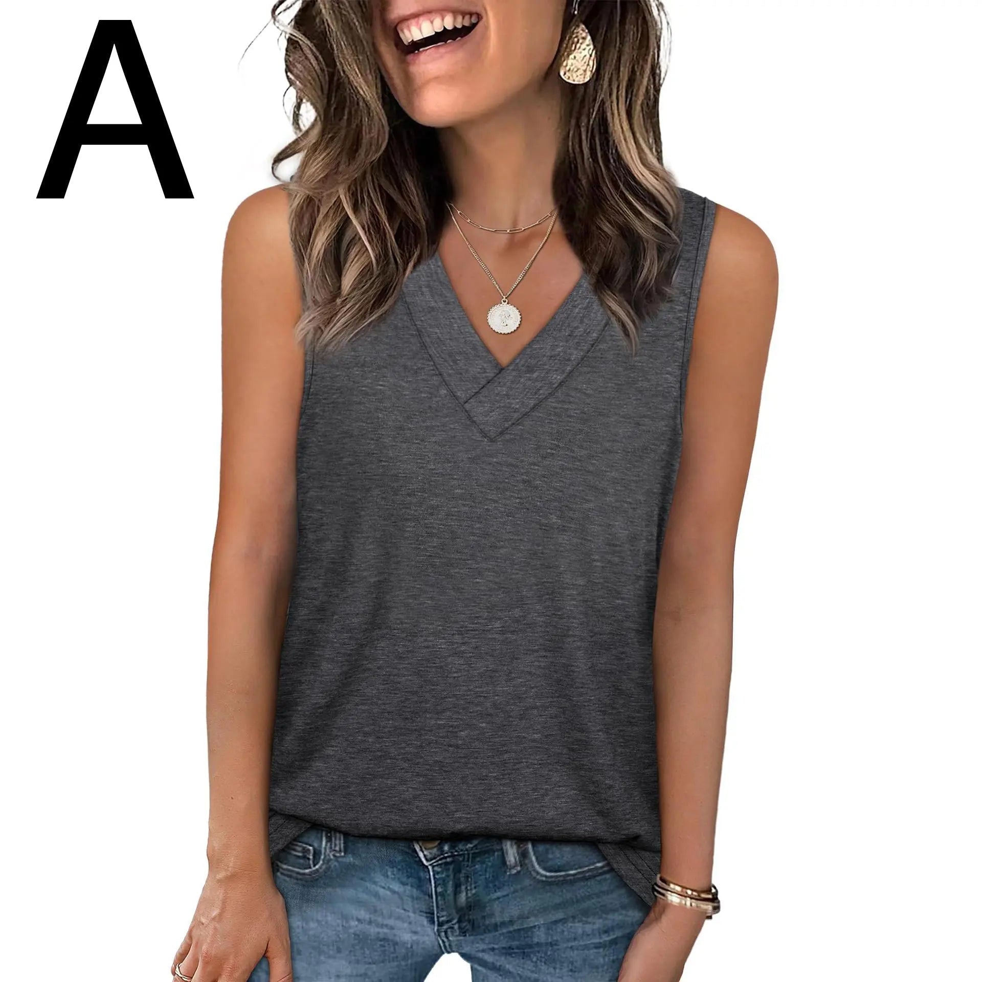 BreezeVee Tank – Loose-Fit V-Neck Sleeveless Top for Women
