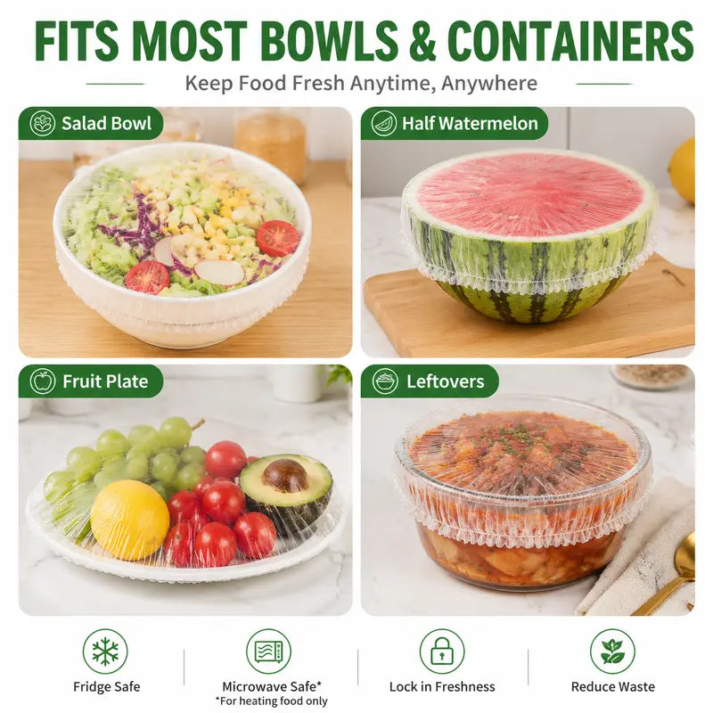 StretchSeal – 100 Disposable Stretch Food Covers for Bowls & Plates