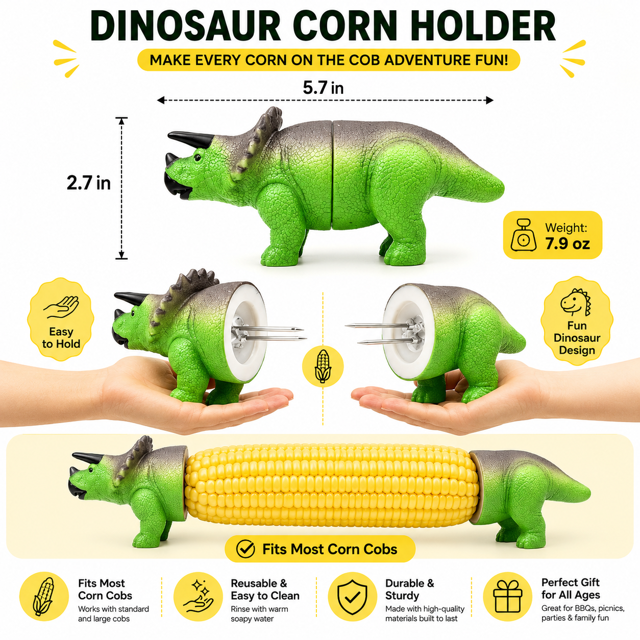 DinoCob – Cute Dinosaur Corn Holders with Stainless Steel Pins