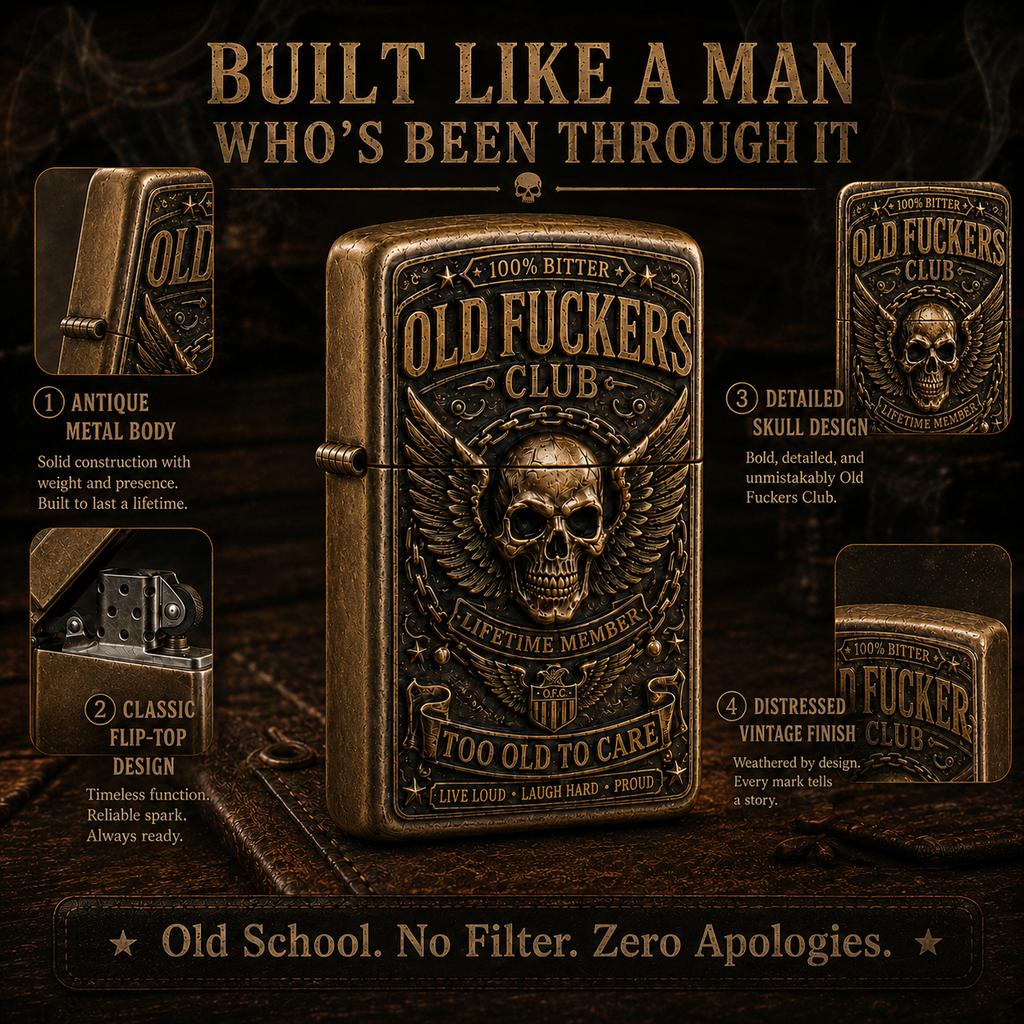 TooOldToCare – Old Fuckers Club Vintage Collectible Metal Lighter, 2026 Limited Edition
