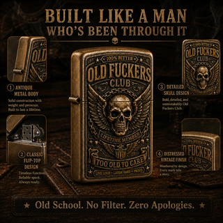 TooOldToCare – Old Fuckers Club Vintage Collectible Metal Lighter, 2026 Limited Edition