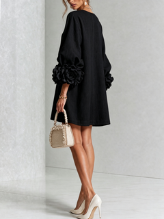 BloomCuff Mini Dress – Button-Front Shift Dress with Rose-Knot Cuffs