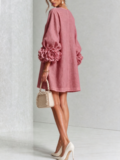 BloomCuff Mini Dress – Button-Front Shift Dress with Rose-Knot Cuffs
