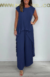 Pleated High Low Top & Trouser Two Piece Set (Buy 2 Free Shipping)