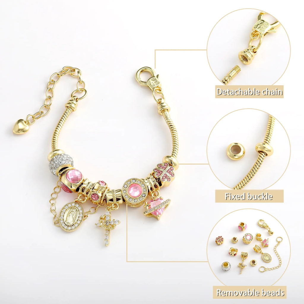 AuroraCharm – Dainty Multi-Element Snake Chain Charm Bracelet in Gold or Silver