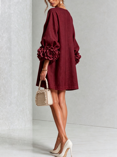 BloomCuff Mini Dress – Button-Front Shift Dress with Rose-Knot Cuffs