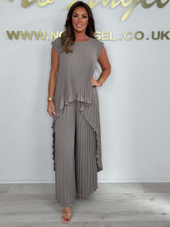 Pleated High Low Top & Trouser Two Piece Set (Buy 2 Free Shipping)