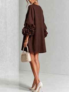 BloomCuff Mini Dress – Button-Front Shift Dress with Rose-Knot Cuffs