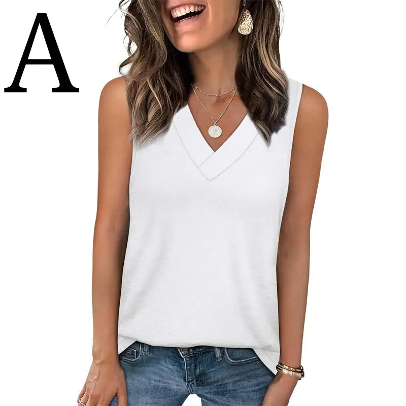 BreezeVee Tank – Loose-Fit V-Neck Sleeveless Top for Women