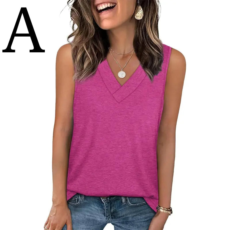 BreezeVee Tank – Loose-Fit V-Neck Sleeveless Top for Women
