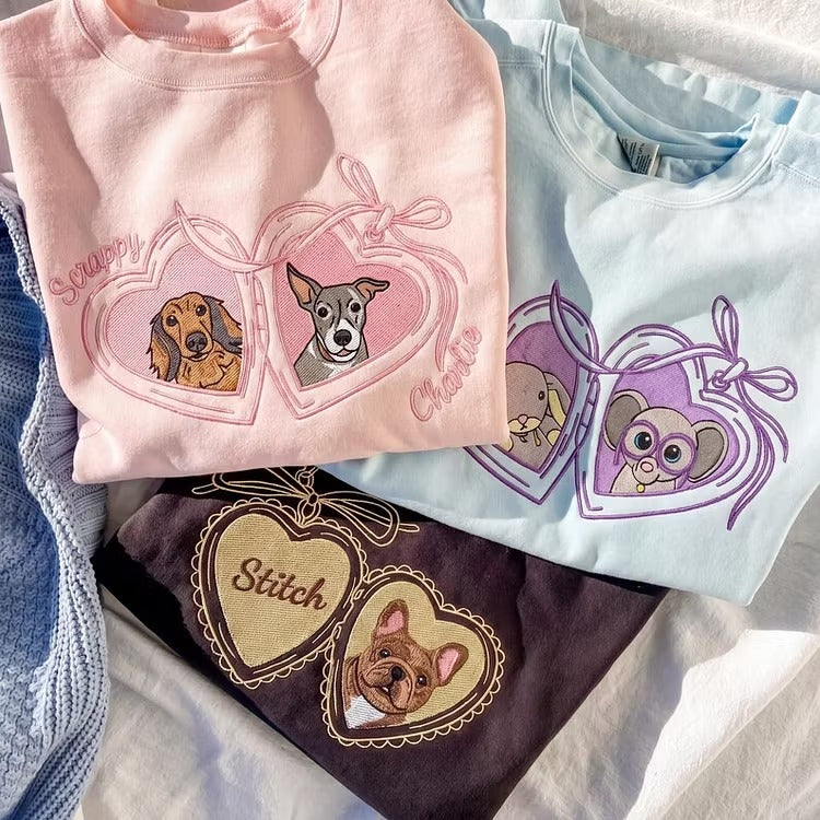 LocketPaws – Custom Embroidered Pet Portrait Heart Locket Sweatshirt